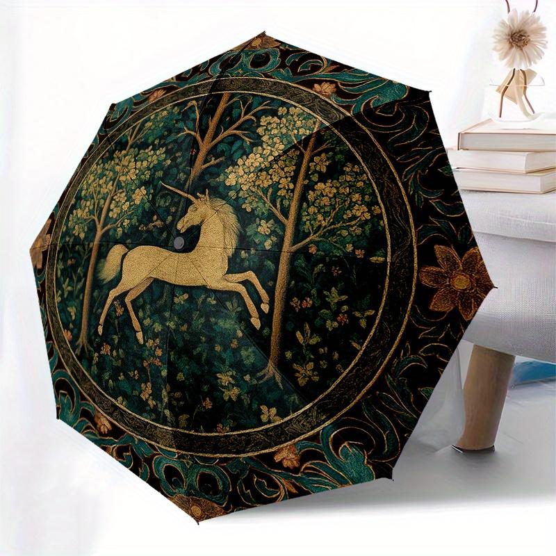 Unicorn Forest Tapestry: Medieval Fantasy Wall HangingUmbrella, Portable 3-Fold Compact Umbrella for Men & Women Gift