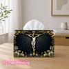 1pc 2D Flat Printed 17.78X10.92X12.95cm Tissue Box Christ On Wooden Cross Religious Art Decorative Napkin Storage for Living Room And Bedside Table HZ