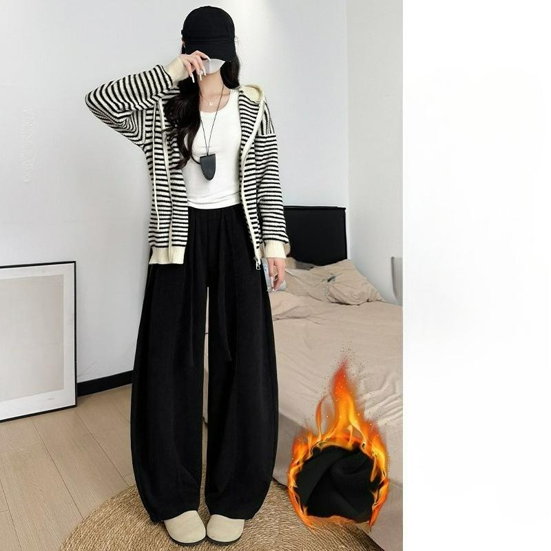 

Шенил Брюки-скимитар Женские Весна и Осень Высокая талия Свободные Маленькие Широкие брюки Повседневные Ленивые Спортивные штаны XS чёрный