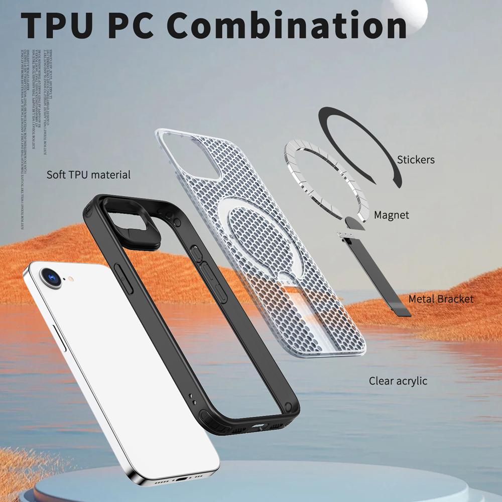 KEYSION Hollow Heat Dissipation Case for MagSafe for iPhone 17e 16e Magnetic Cooling Hide Kickstand Shockproof Phone Back Cover