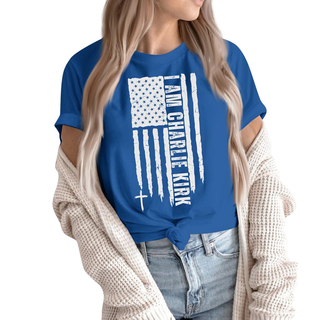 Women's Fashion Casual Printed Short Sleeve Round Neck Pullover Tops