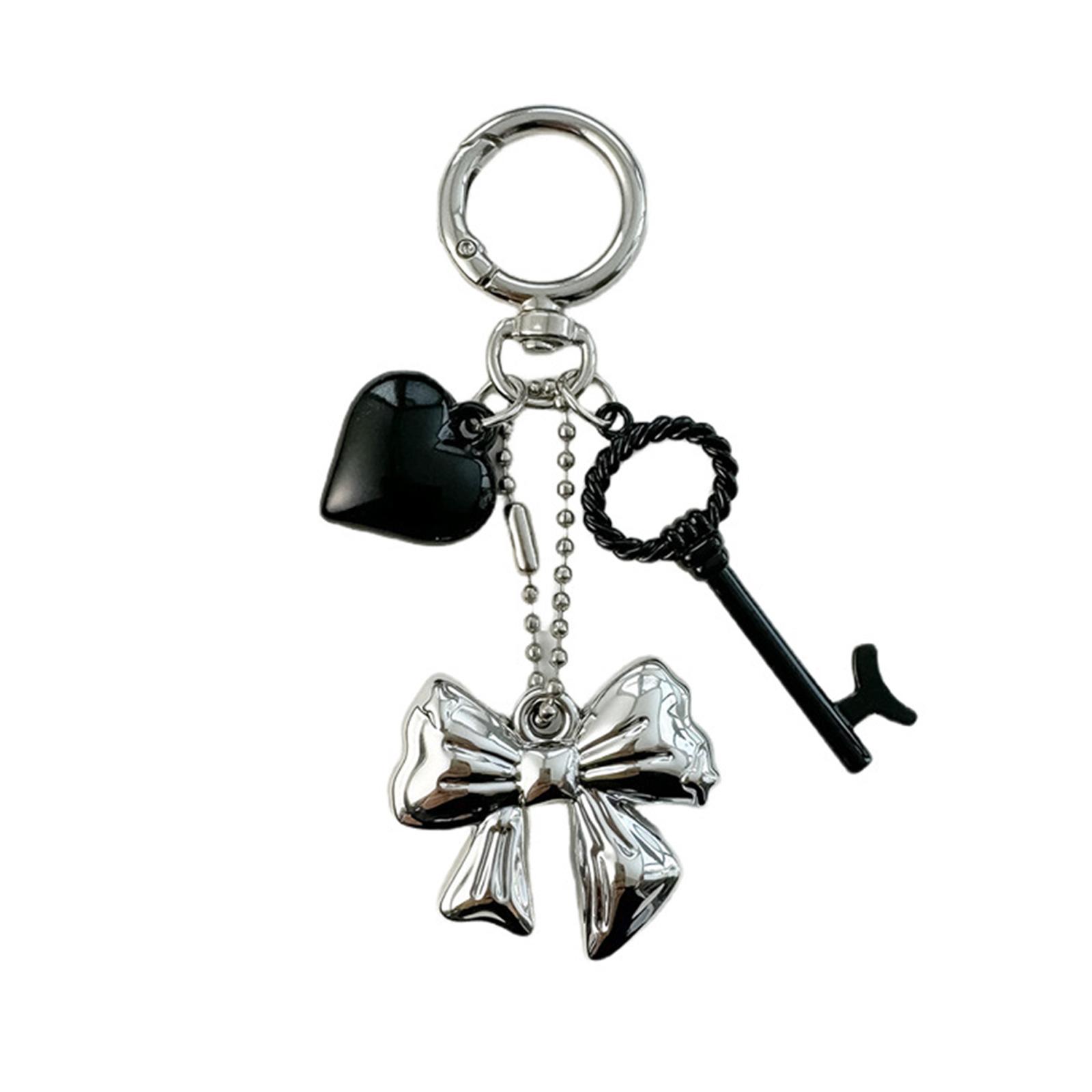 

Fashion Heart Shaped Bowknot Charm Sophisticated Heart Bowknot Keyrings Charm Accessory for Modern Women s Handbags чорний