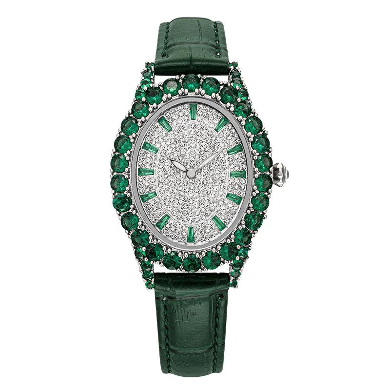 Full Diamond Emerald Watch Women's Full Diamond Goose Egg Light Luxury Niche Design Oval Dial Temperament Versatile Watch