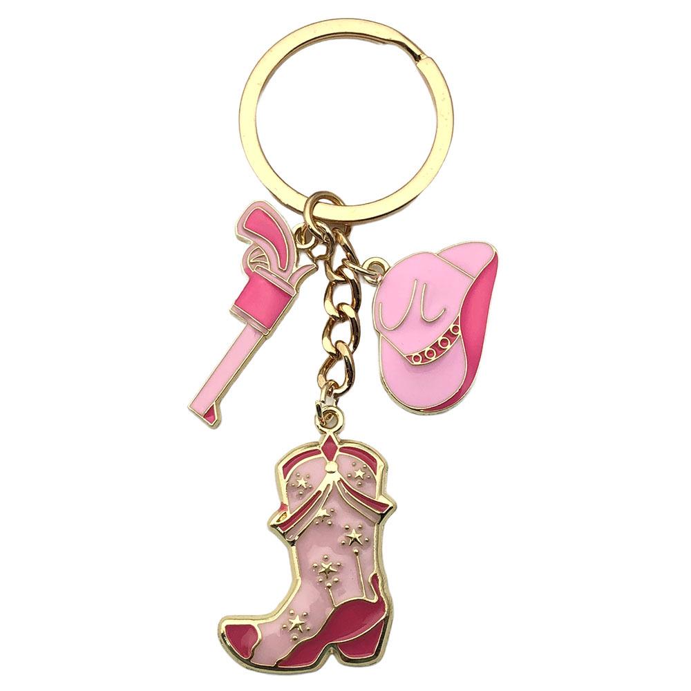 Pink Western Cowboy Style Alloy Keychain for Best Friends and Couples