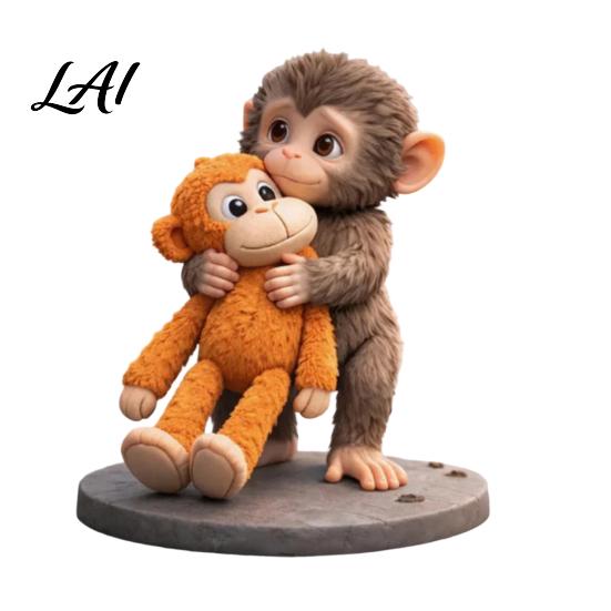 Detailed Carving Figurine 3D Printed Monkey Cute Small Holding Plush Toy Hand-painted