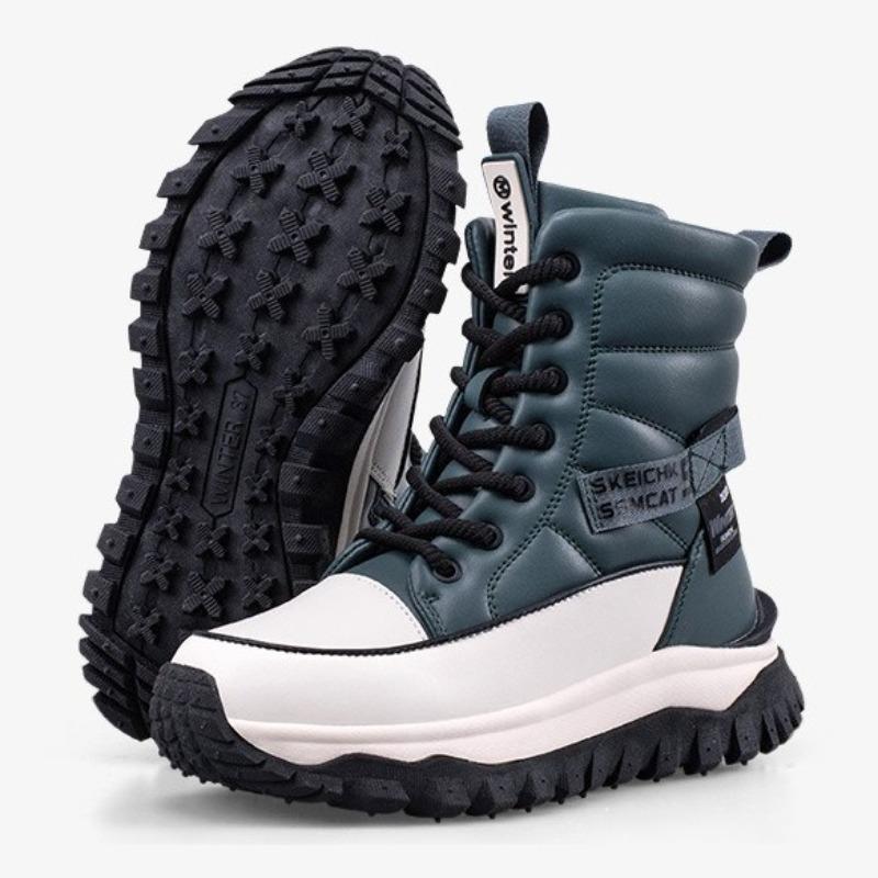 Non-slip thick-soled leather-faced large cotton shoes, women's velvet fashion cotton boots, warm and thickened winter snow boots