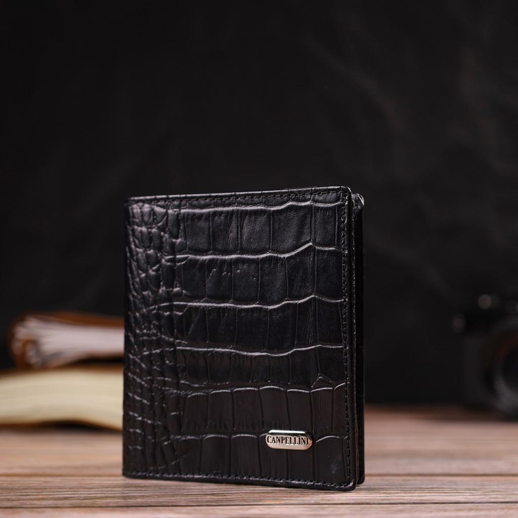 Small Leather Wallet for Men with Crocodile Effect CANPELLINI 21738 Black