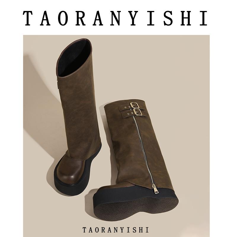 

Брюки с большой головой Ботинки Милый Крутой стиль Spice Girls Ботинки-трубы На толстой подошве Ковбойские ботинки Но до колена Маленький размер 333 Рыцарские ботинки 39 коричневый