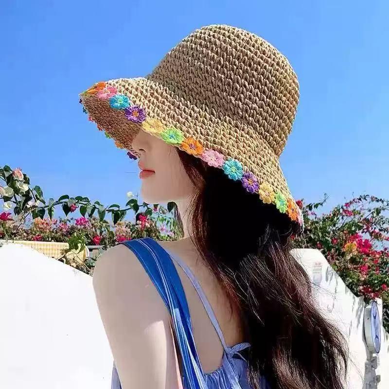2024 Women's French Straw Hat: Breathable Lace Floral Sun Protection Beach Hat