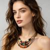 Women's Vintage Bohemian Ethnic Multi-Layer Colorful Wood Bead Long Sweater Chain Necklace