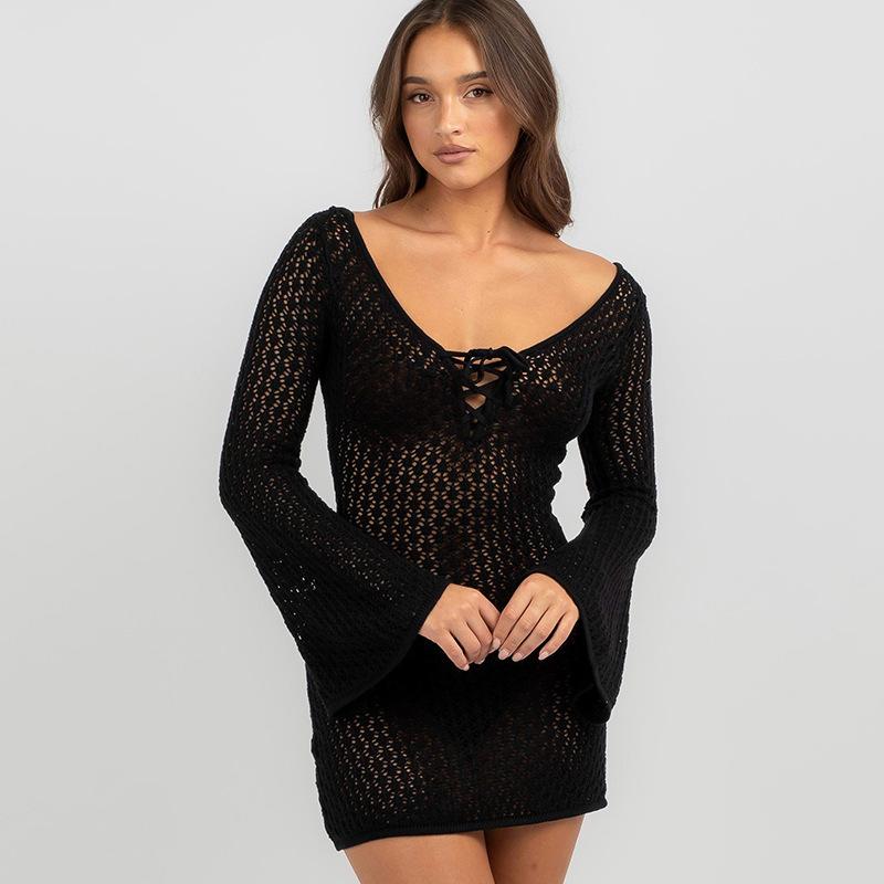New Summer Beach Skirt for Women Solid Color Sexy Knitted Beach Bikini Women's Dress