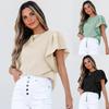 Summer Women's Double Layer Ruffled Short Sleeve Crewneck T-shirt, Casual Top for Leisure