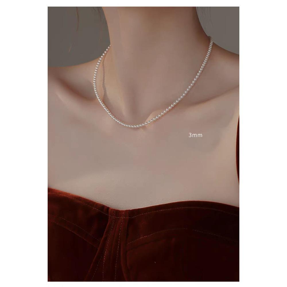 

3Mm fine rice bead pearl necklace women s 2025 new popular light luxury niche pearl collarbone chain can be stacked necklace length 36+5cm