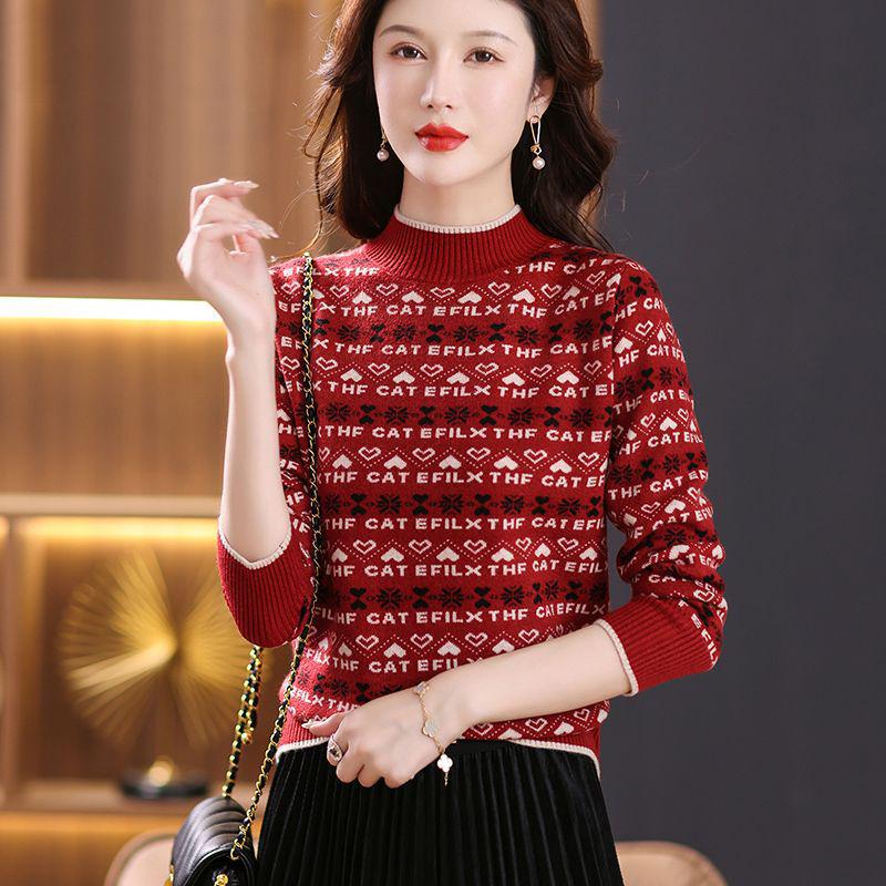 2024 Women's Autumn/Winter Half-Turtleneck Jacquard Knitted Sweater
