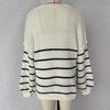 New autumn and winter sweater for women, loose contrasting stripes, reverse bone embroidery, knitted cardigan jacket for women 3583 KTB