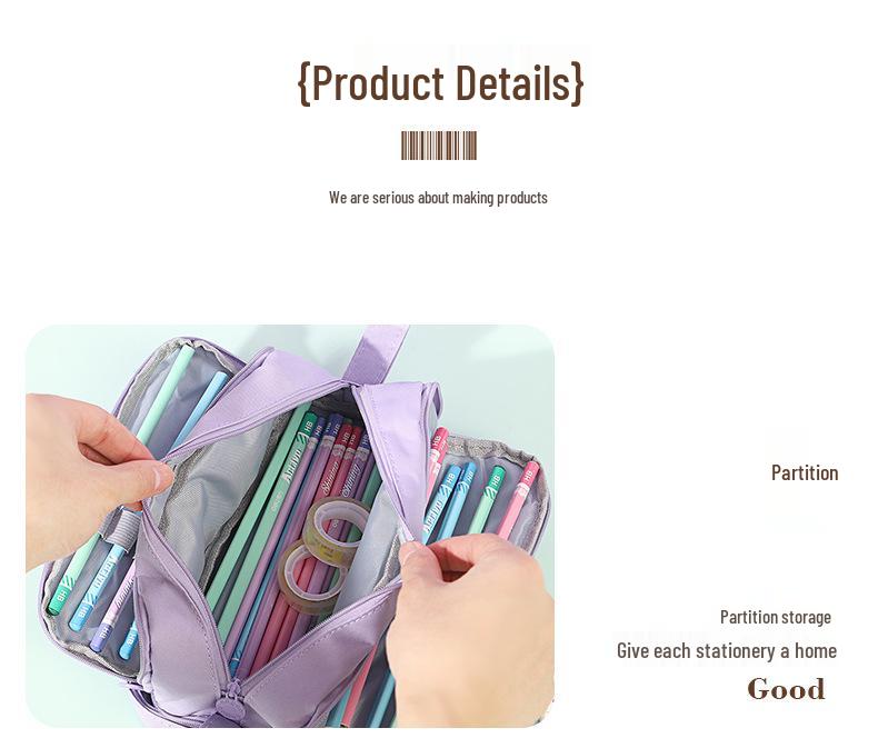 Double-Layer Stain-Resistant Pencil Case: Large-Capacity, Solid-Color Storage Bag for Students