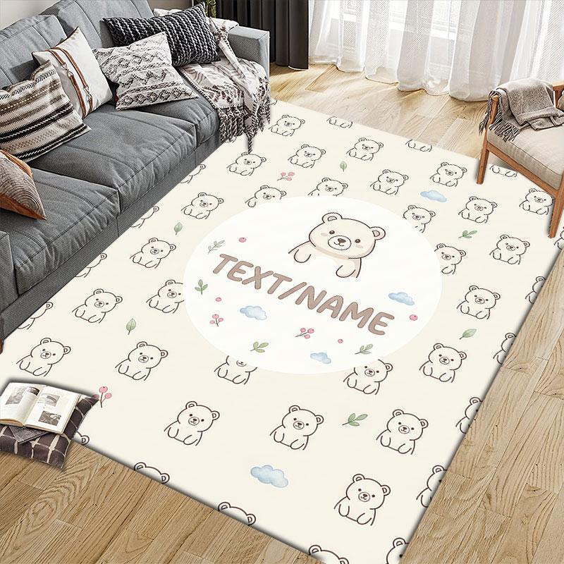 Custom Name,Kawaii Animal Pattern Art Home Sofa Decoration for Living Room & Bedroom, Non‑Slip Play Flannel Floor Mat for Game Room
