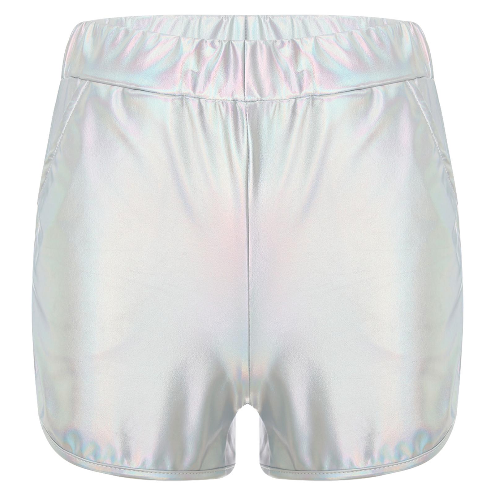 

Чоловічі металізовані гарячі шорти облягаючого крою, шорти для сідниць, бічні кишені для йоги, клубних заходів L срібний