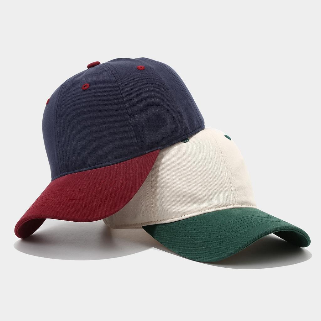 Kontrastfarben-Patchwork reine Baumwolle Baseballkappe Damen weiches Oberteil gebogene Krempe lässt das Gesicht kleiner wirken Retro vielseitig Partnerkappe