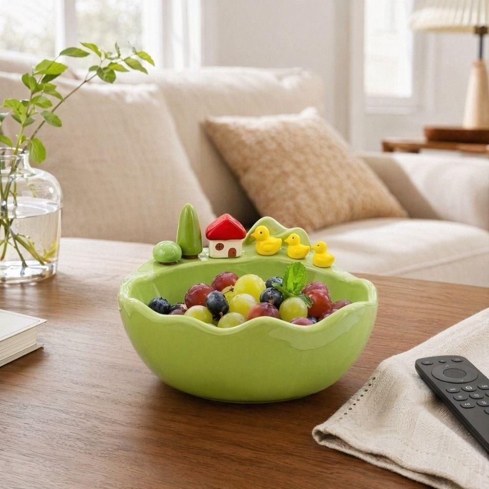 Cartoon Fruit Serving Plate Decoration Fruit Storage Tray Fruit Bowl with Fork  Dining Table