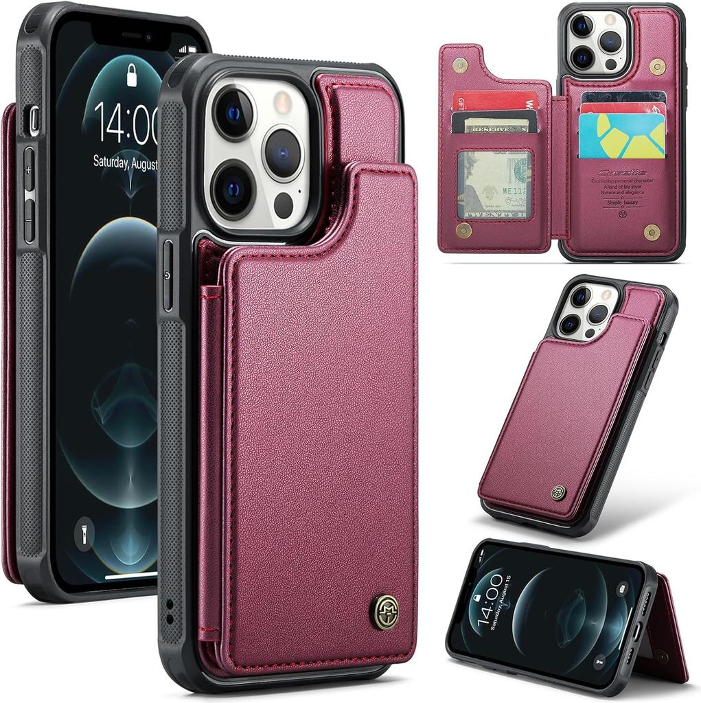 IPhone Wallet Protective Case with Card Holder, RFID Shielding, Men's and Women's Shock-absorbing Leather Bracket, Durable Protective Phone Case