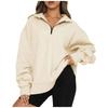 Women's Half-Zip Fleece-Lined Sweatshirt: European and American Autumn/Winter Casual Long Sleeve Top