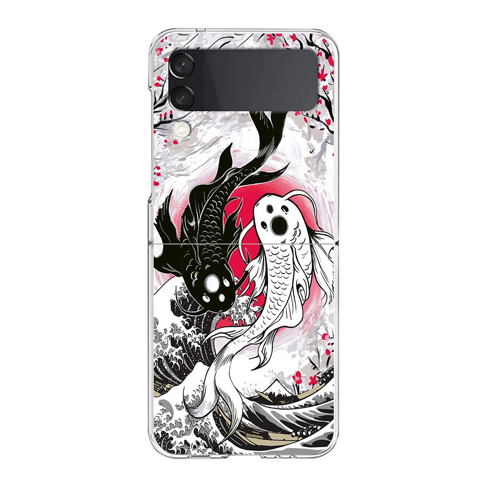 Koi Fish ZFlip5 ZFlip3 Phone Case For Samsung Z Flip 3 Transparent Hard Shell Z Flip 4 Galaxy Cover ZFlip 5G Folding Coque Funda