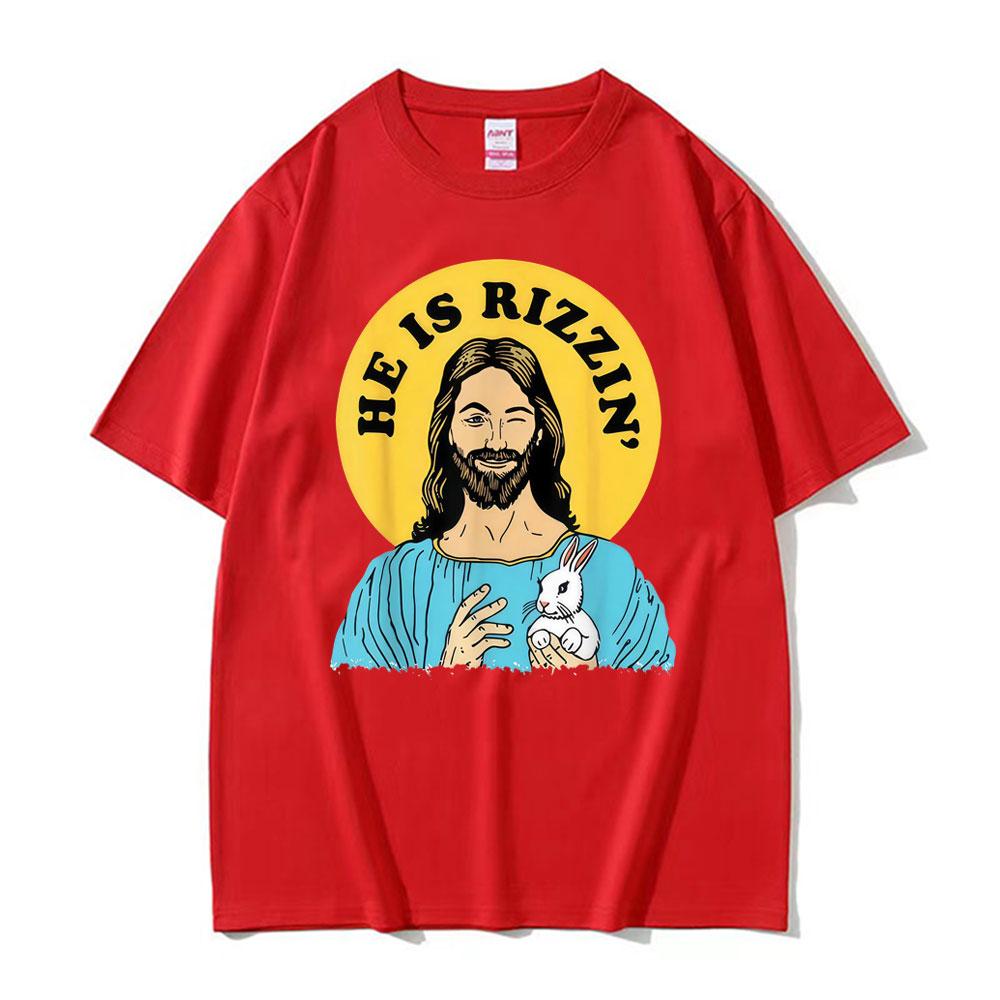 Fashion He Is Rizzin Jesus Funny Meme Graphic T Shirts Men Women Humor Streetwear Tshirts Casual 100 Cotton Oversized Tshirt