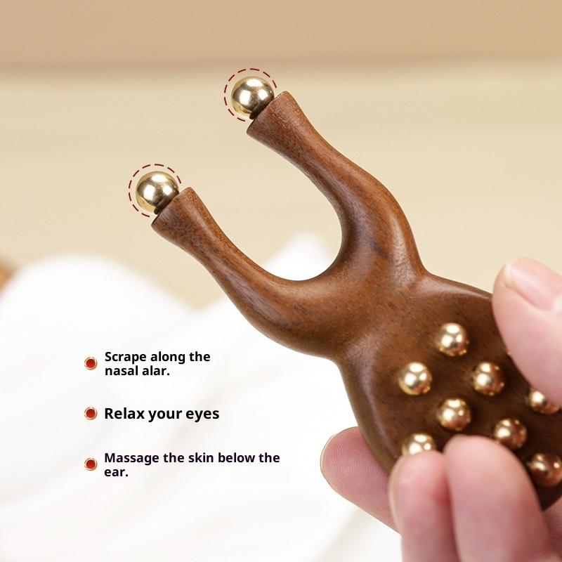 12 Kupferperlen Guasha Gesichtsmassagegerät Sandelholzgriff Faszienlifting Gesicht Manuelles Massagegerät Antistatisch Froschform Handheld