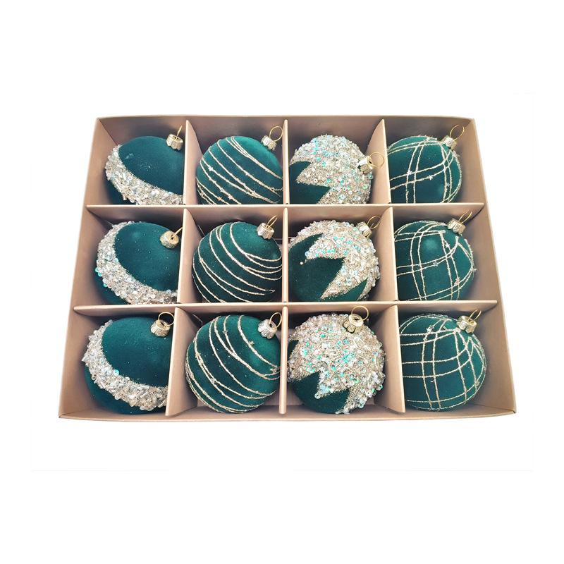

12 Glitter Velvet Christmas Ornaments 2.36 Shatterproof Plush Decor Hanging Tree Accessories for Windows Walls Porch Fireplaces 6cm