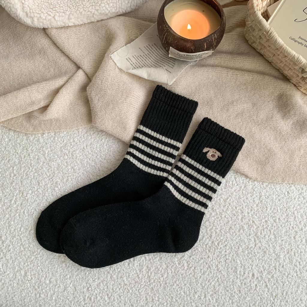 Cute Polka Dot Socks Women'S Season Wool Mid-Tube Socks Dot Yarn Thickened Warm Socks Rolled Hem Stacked Socks