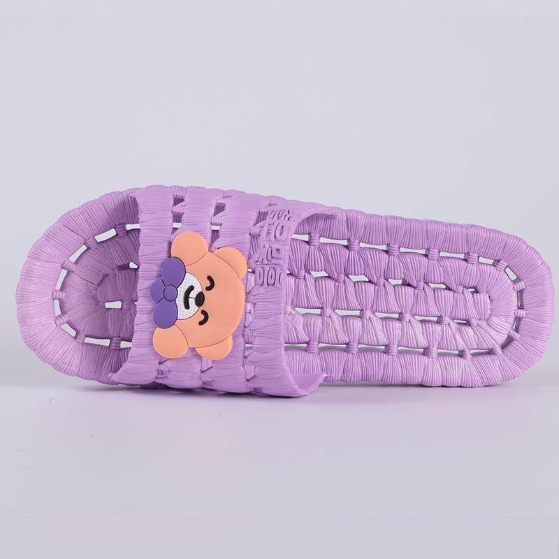 Fashion Smile Summer Non-slip Massage Flat Slippers Cartoon Bear Bathroom Leakage Slippers Unisex Injection-molded Shoes Casual Slippers
