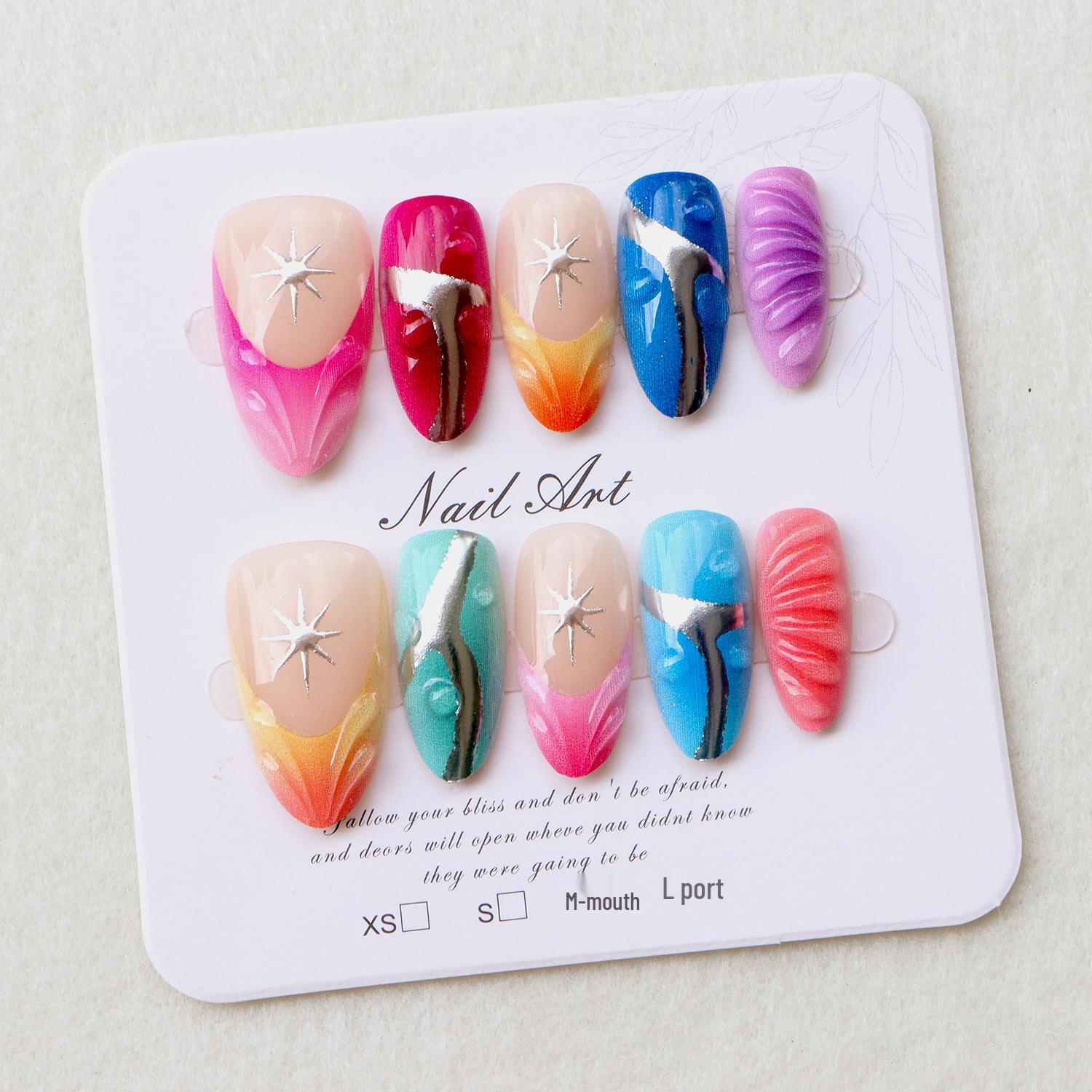European French Almond-Shaped Best-Selling Wearable Nails: Spicy Girl 3D Gradient Dopamine Nail Art Stickers