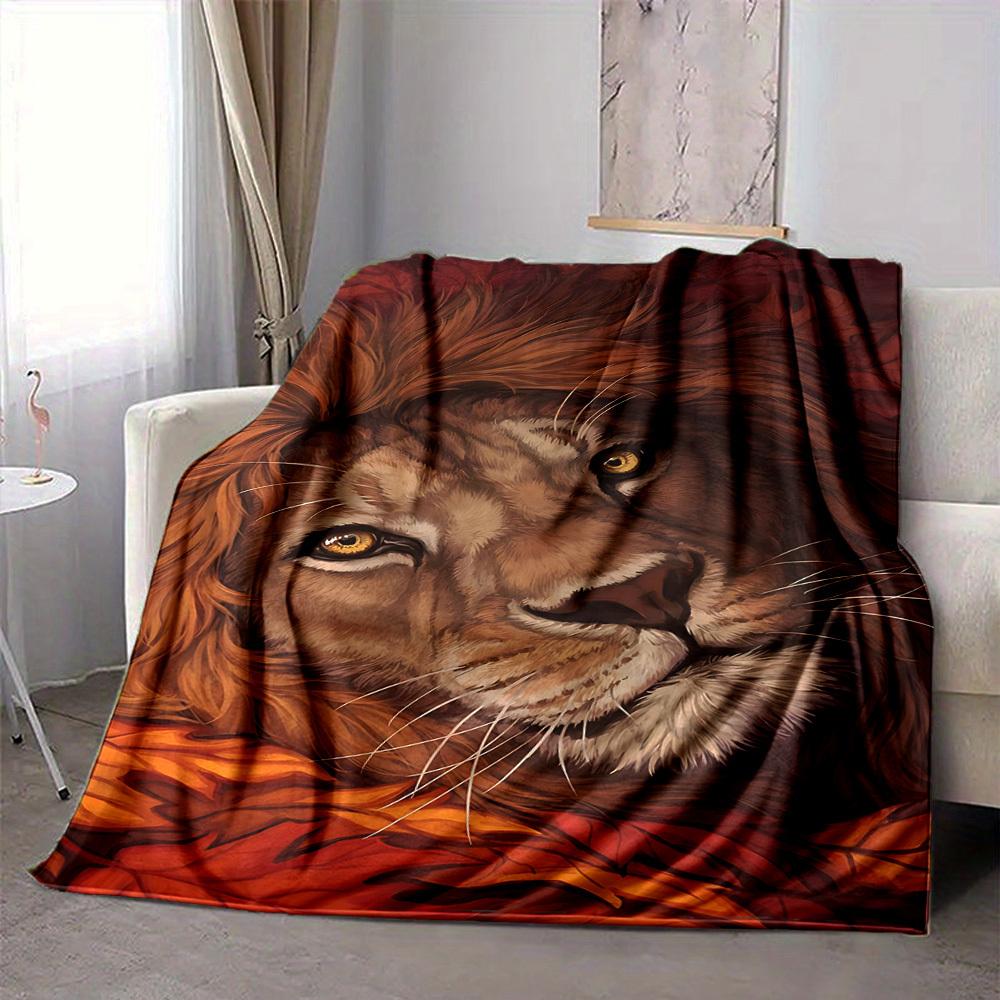 1PC Lion, Autumn Leaves Print Blanket, Soft Throw Blanket - Warm & Cozy for Couch, Bed, Office, and Travel yy250912170
