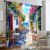 Vibrant Mediterranean Street Curtains Indoor Window Decoration Bohemian Style Italian Village Travel Scene Coastal Po Mural P