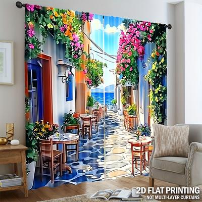 Vibrant Mediterranean Street Curtains Indoor Window Decoration Bohemian Style Italian Village Travel Scene Coastal Po Mural P