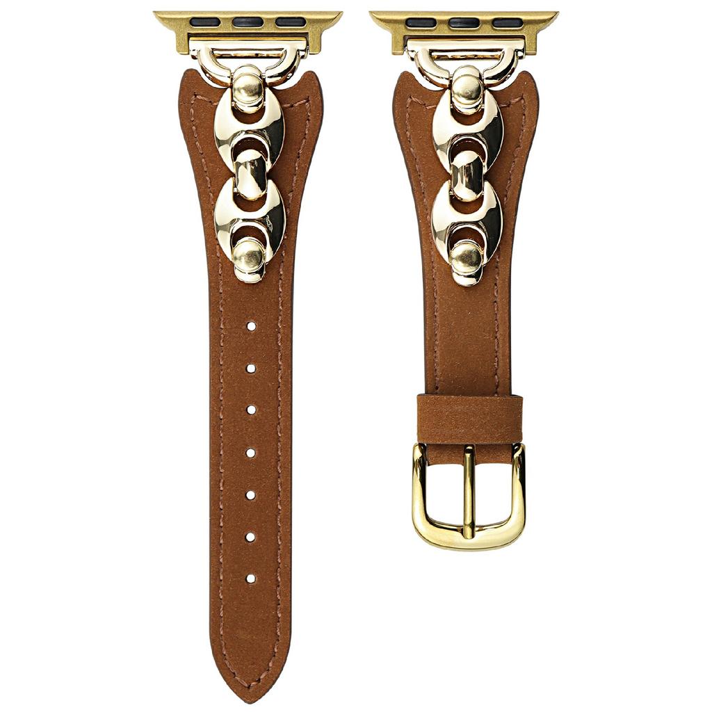 Watch Strap For Apple Watch Series 10 Ultra 9 8 7 SE 6 5 4 3 2 1 46mm 49mm 45mm 44mm 42mm D-Shaped Metal Ring Leather Band