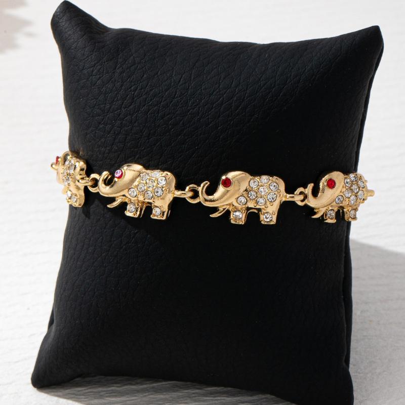Women's Retro Elephant Bracelet With Red Zirconia Stone Unique Gift For Anniversary Or Birthday