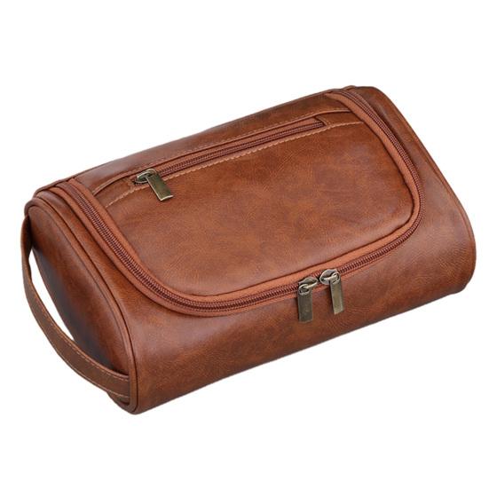 Wasserdichte Toilettentasche für Herren aus Kunstleder, Reise-Kulturbeutel mit mehreren Fächern, Organizer für Pflegeutensilien für Rasierzubehör