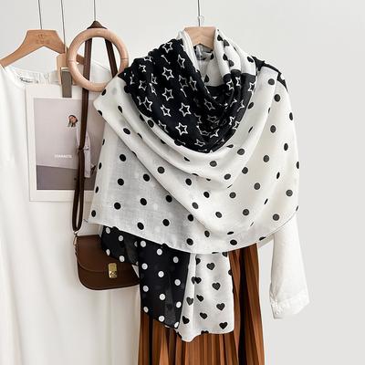 Kreatives Design Polka Dots Fünfzackiger Stern Hochwertiger Farbblockschal Baumwoll- und Leinenschal Damen Frühlings- und Herbstdekorativer Schal