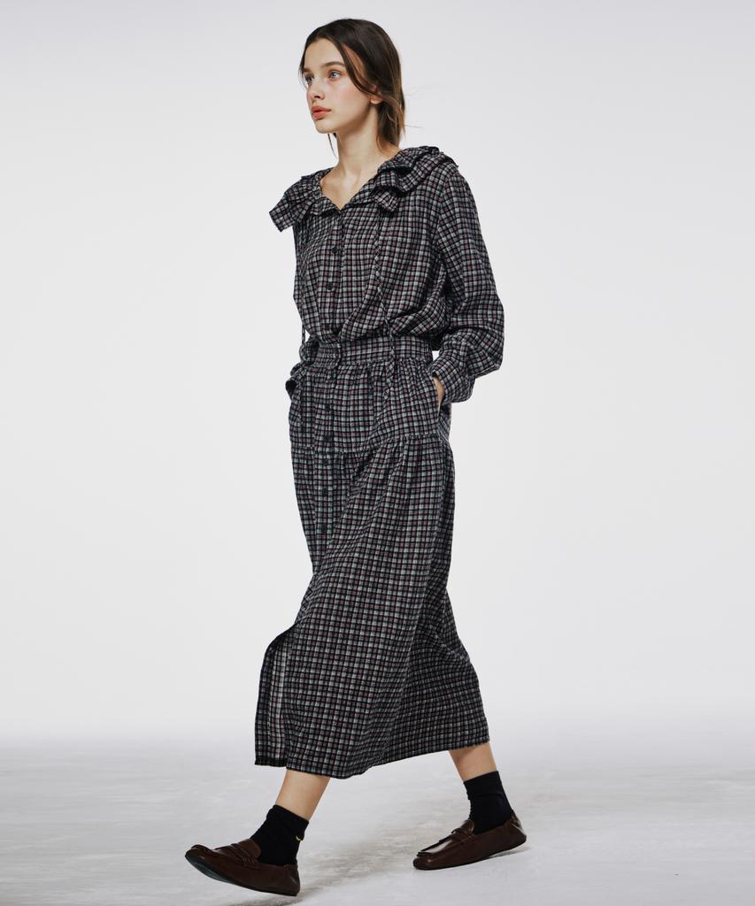 Opeundoeoseutyudio Check Flare Button Skirt Brown