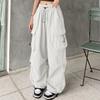 Women's Wide-Leg Athletic Pants with Multiple Pockets, Drawstring and Tapered Ankles