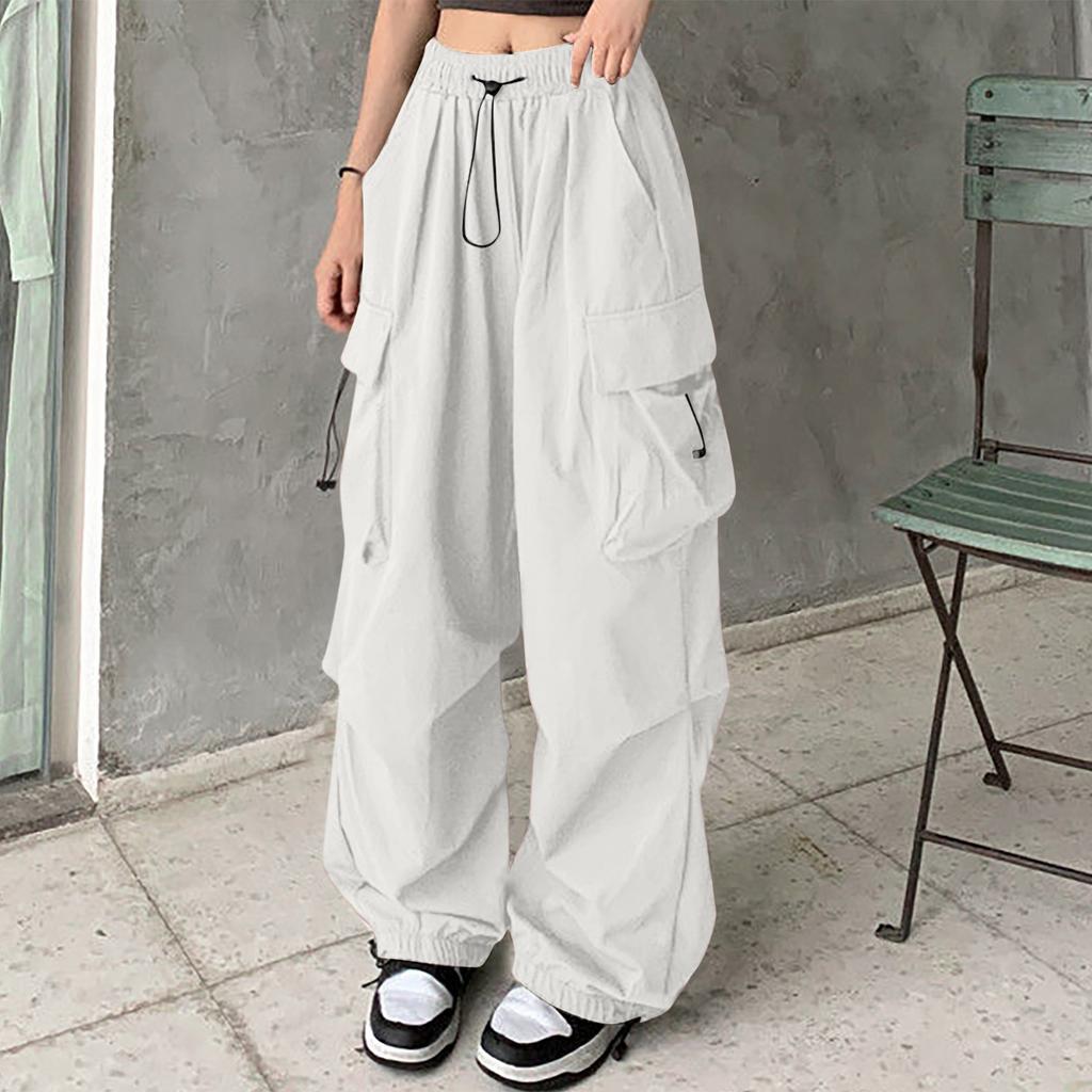 Women's Wide-Leg Athletic Pants with Multiple Pockets, Drawstring and Tapered Ankles