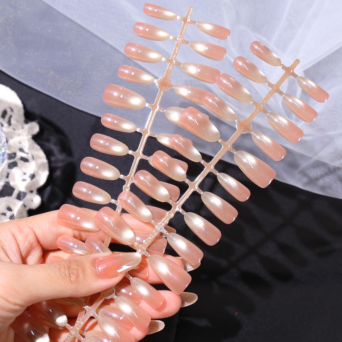 Nude Gradient Cat Eye French Press-on Nails - High-Grade Gel Pre-made Manicure
