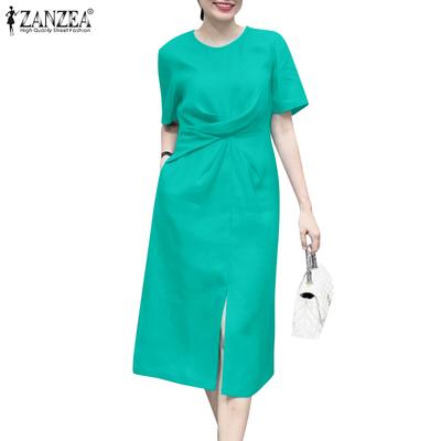 Womens Summer Casual Round Neck Loose Short Sleeve Dress