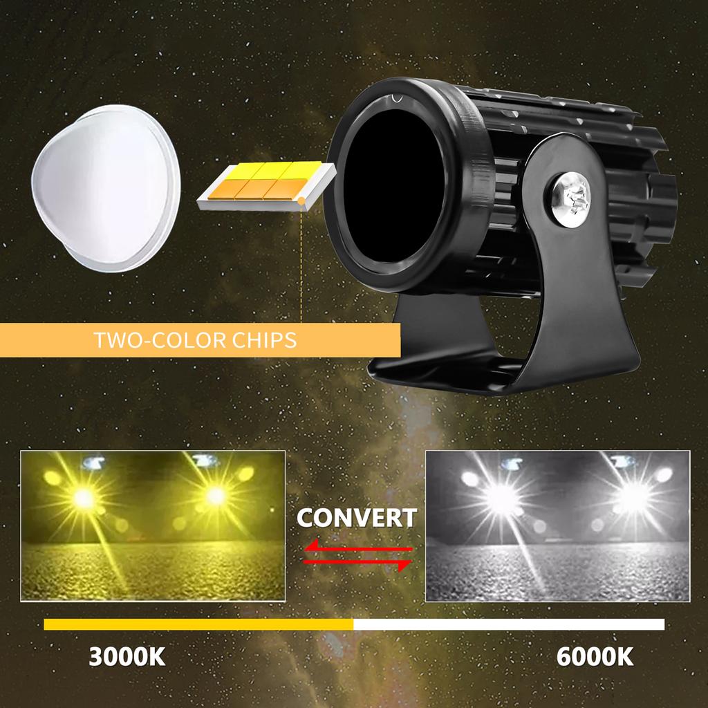 Motorrad LED Zusatz-Nebelscheinwerfer 2 Stück 60W Weiß und Gelb Wasserdichte Scheinwerfer