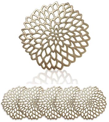 [GJTr] Set of 6 Coasters, Cup Holders, Glass Mats, PVC, Dahlia (Gold)