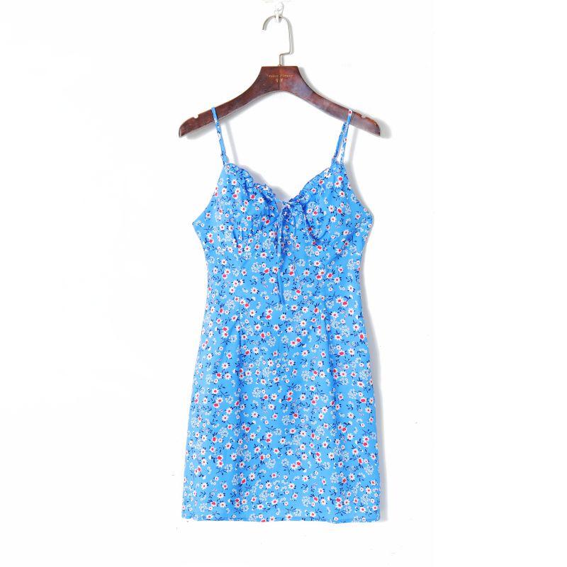 

Женский отпускной стиль, юбка-сарафан с оборками и V-образным вырезом, топ-труба Dark blue floral S