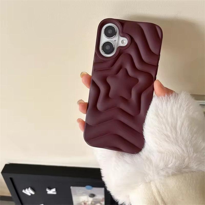 3D Luxury Matte Star Phone Case For iPhone 16 15 14 13 Pro Max Plus With Camera Bumper Solid Candy Color Skin Feel Back Cover