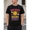 Men's Black Short Sleeve T-Shirt with Retro Sun Graphic, Crew Neck, Soft Cotton Feel, Run Happy Shine Freely Design for Casual Daily Wear